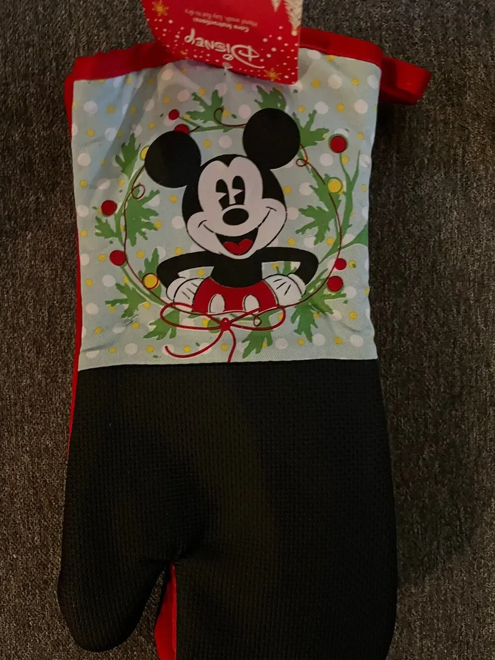 New Disney Mickey Mouse Winter Christmas Pot Holder & Oven Mitt Set